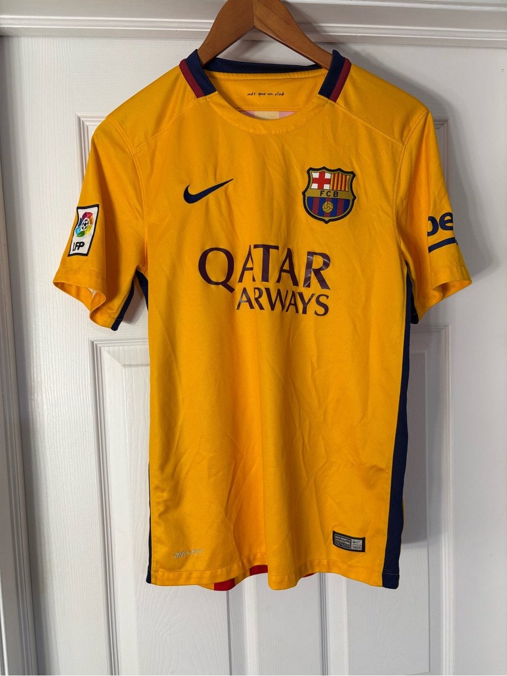 Nike Yellow Barcelona Soccer Jersey with Navy Details